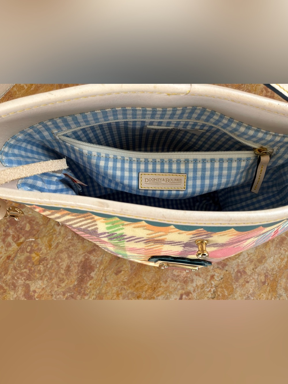 Dooney & Bourke Y2K Vintage Pastel Rainbow Tartan Plaid Bucket Bag Scalloped - Picture 9 of 16
